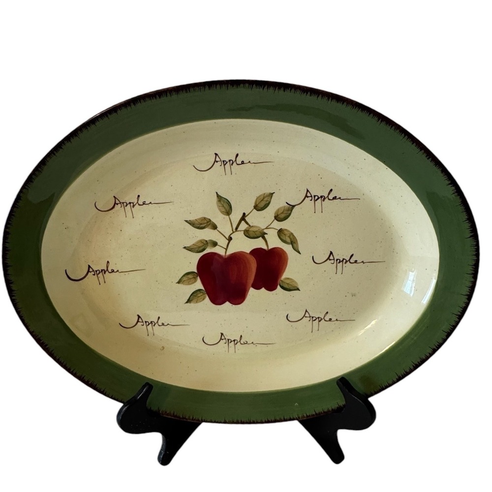 Home Interiors Apple Orchard Collection Oval Serving Platter Handpainted Green